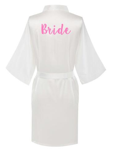 New bride bridesmaid robe with white black letters mother sister of the bride wedding gift bathrobe kimono satin robes