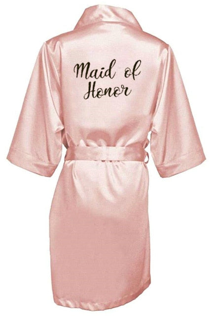 New bride bridesmaid robe with white black letters mother sister of the bride wedding gift bathrobe kimono satin robes