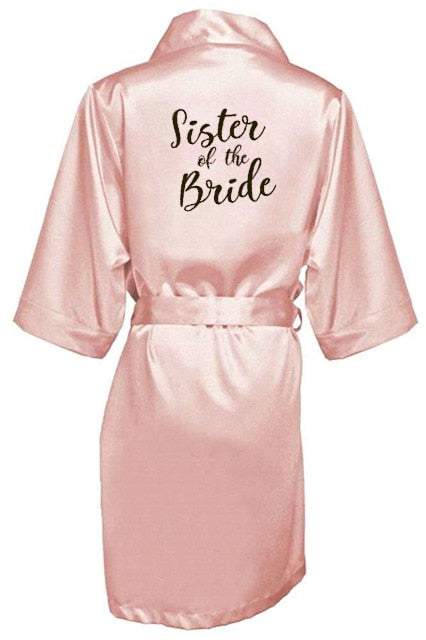 New bride bridesmaid robe with white black letters mother sister of the bride wedding gift bathrobe kimono satin robes