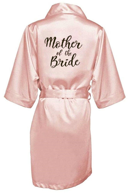 New bride bridesmaid robe with white black letters mother sister of the bride wedding gift bathrobe kimono satin robes