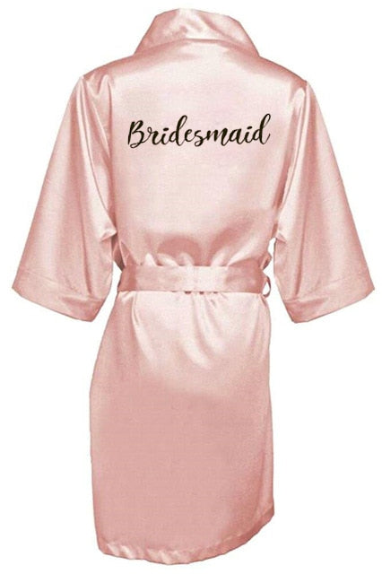 New bride bridesmaid robe with white black letters mother sister of the bride wedding gift bathrobe kimono satin robes