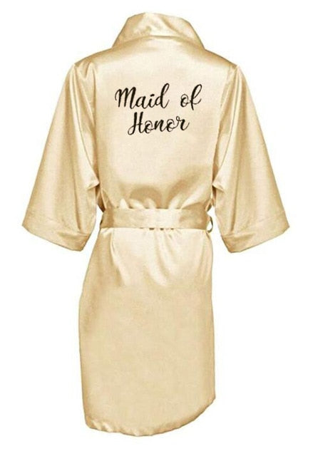 New bride bridesmaid robe with white black letters mother sister of the bride wedding gift bathrobe kimono satin robes