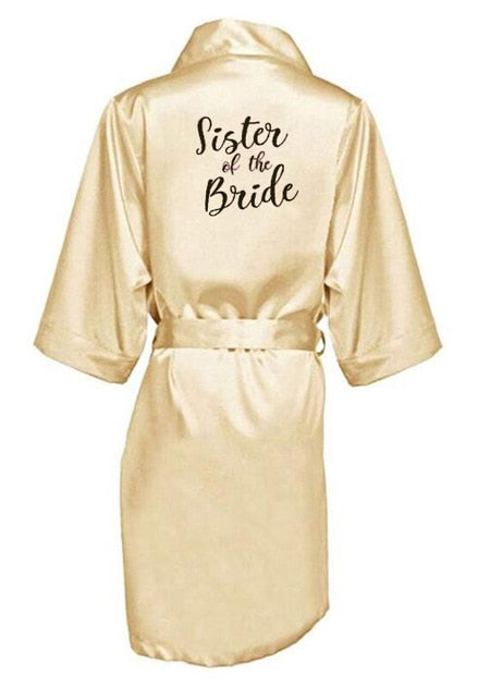 New bride bridesmaid robe with white black letters mother sister of the bride wedding gift bathrobe kimono satin robes