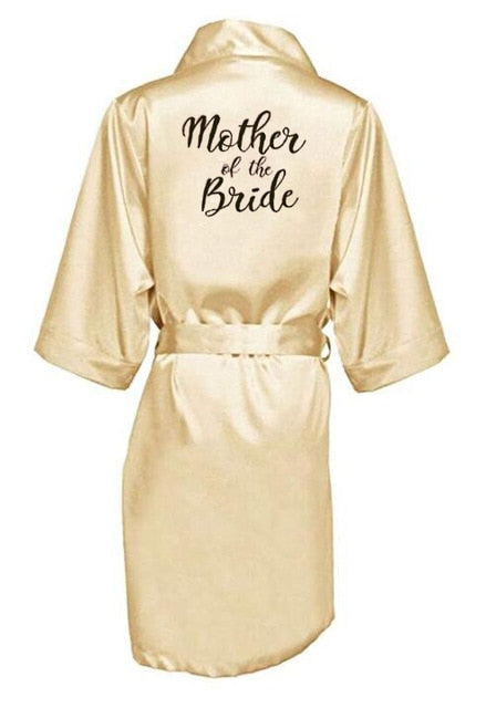 New bride bridesmaid robe with white black letters mother sister of the bride wedding gift bathrobe kimono satin robes