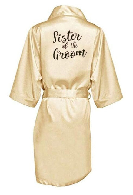 New bride bridesmaid robe with white black letters mother sister of the bride wedding gift bathrobe kimono satin robes