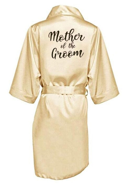 New bride bridesmaid robe with white black letters mother sister of the bride wedding gift bathrobe kimono satin robes