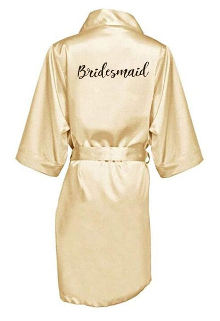 New bride bridesmaid robe with white black letters mother sister of the bride wedding gift bathrobe kimono satin robes