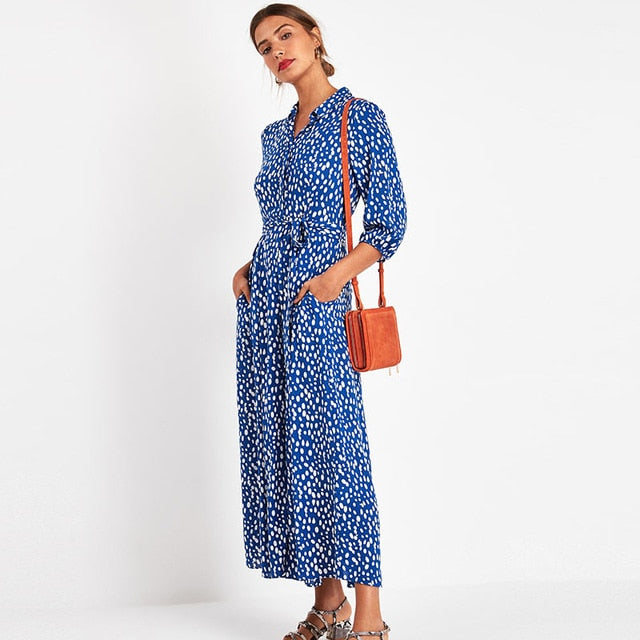 Vintage Floral Print Maxi Dress Women Boho