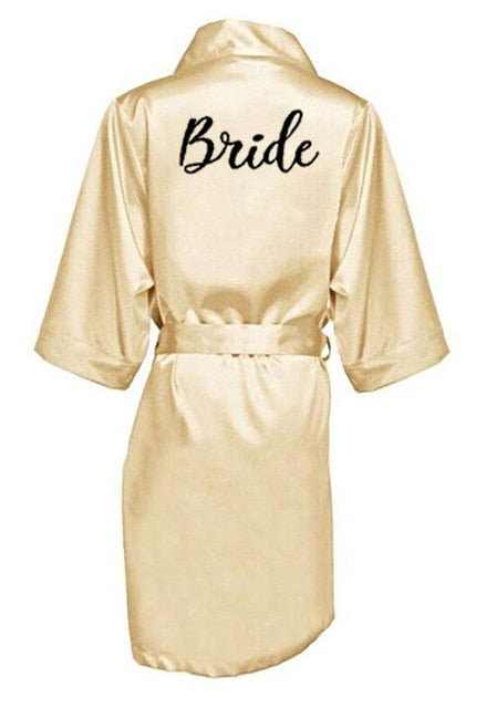 New bride bridesmaid robe with white black letters mother sister of the bride wedding gift bathrobe kimono satin robes