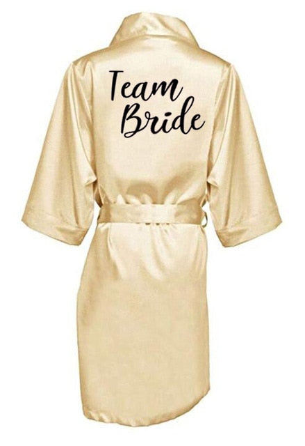 New bride bridesmaid robe with white black letters mother sister of the bride wedding gift bathrobe kimono satin robes