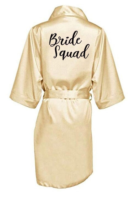 New bride bridesmaid robe with white black letters mother sister of the bride wedding gift bathrobe kimono satin robes