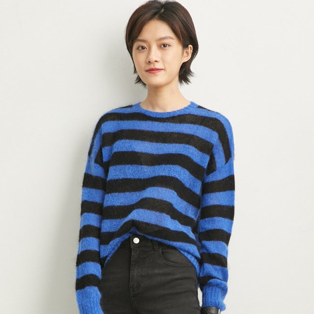 Autumn Women Striped Knitted Sweater