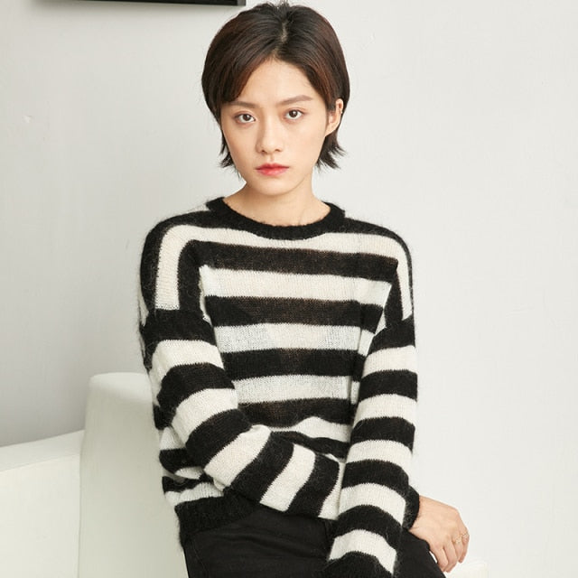 Autumn Women Striped Knitted Sweater