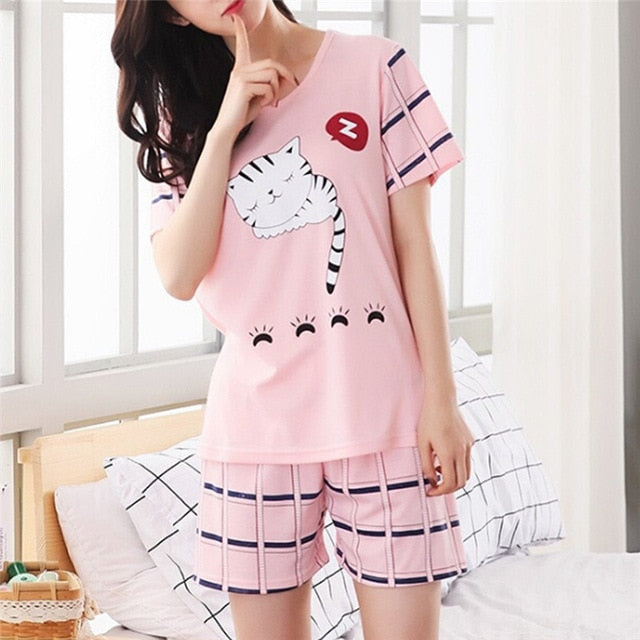 Summer Short Sleeve Cotton Sleepwear