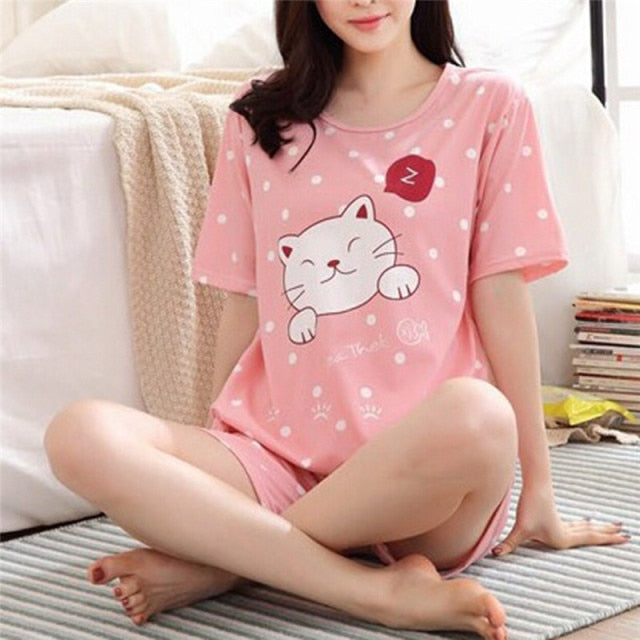 Summer Short Sleeve Cotton Sleepwear