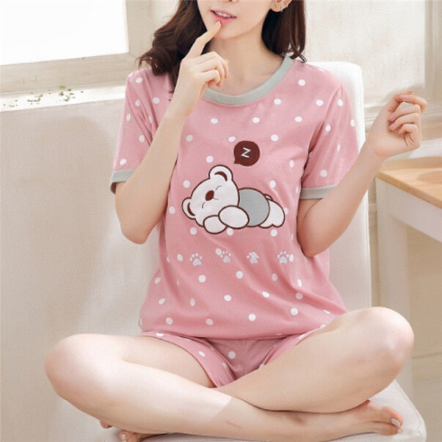 Summer Short Sleeve Cotton Sleepwear