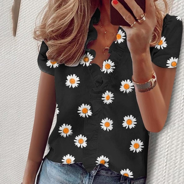 Elegant Boho Floral Print Slim Shirt