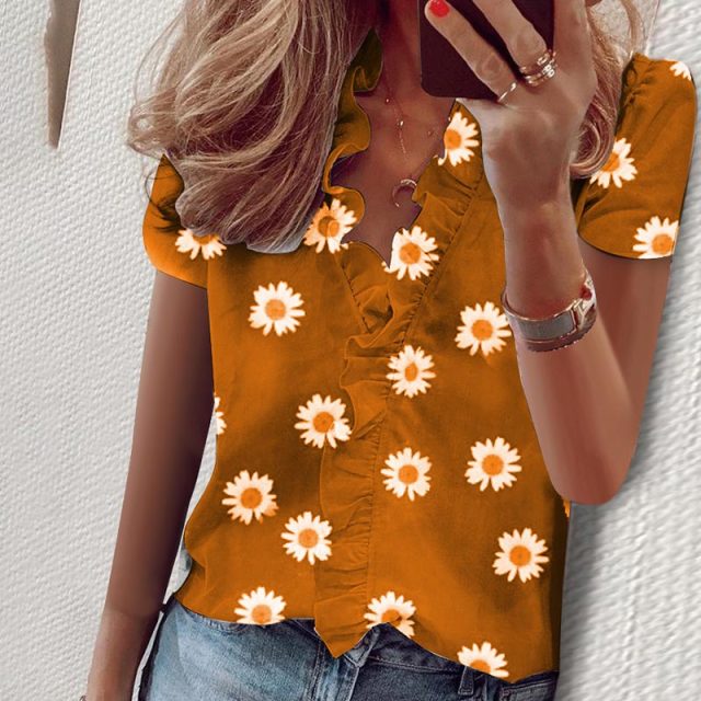 Elegant Boho Floral Print Slim Shirt