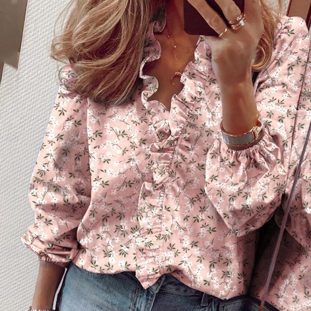 Elegant Boho Floral Print Slim Shirt