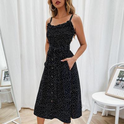 Summer Sleeveless Slip Dress Women Strapless Bow Button Loose Bandage Pleated Polka Dot Sundress Casual Backless Vestidos