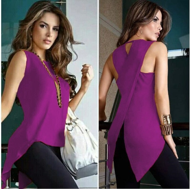 Women Sleeveless O Neck Tops Casual