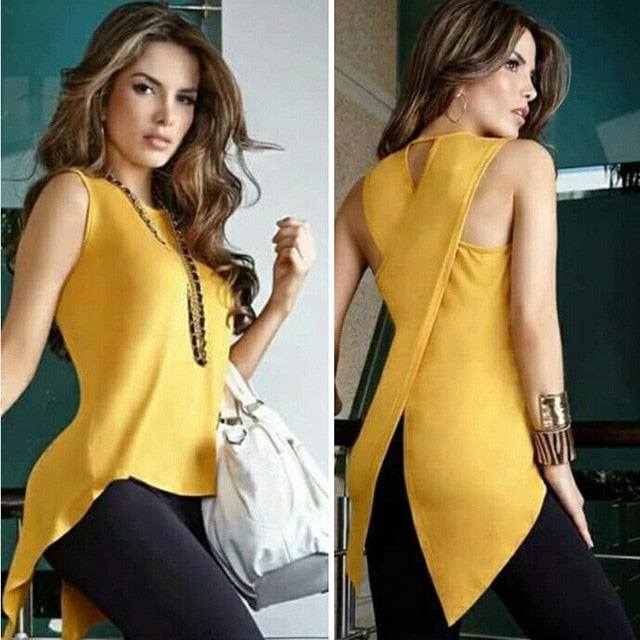 Women Sleeveless O Neck Tops Casual