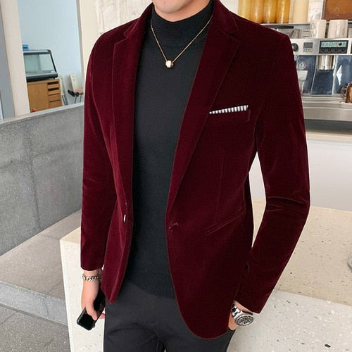 Fall Winter Gold Velvet Blazer