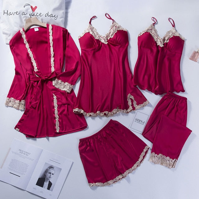 Lace Patchwork 5PCS Sleepwear