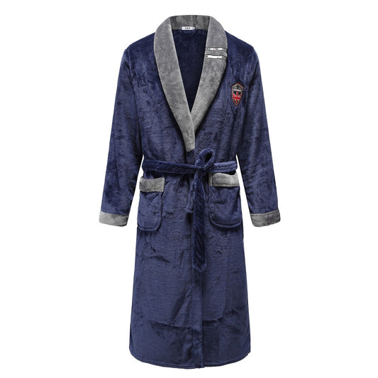 Autumn Winter Nightdress Blue Men Casual Coral Fleece Sleepwear