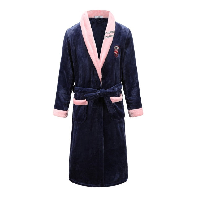 Autumn Winter Nightdress Blue Men Casual Coral Fleece Sleepwear