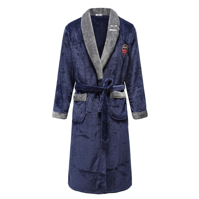 Autumn Winter Nightdress Blue Men Casual Coral Fleece Sleepwear