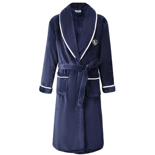 Autumn Winter Nightdress Blue Men Casual Coral Fleece Sleepwear