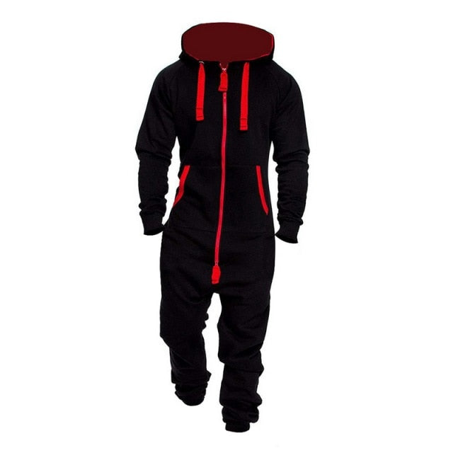 Autumn Winter Hoodies Overalls For Men Splicing Jumpsuit