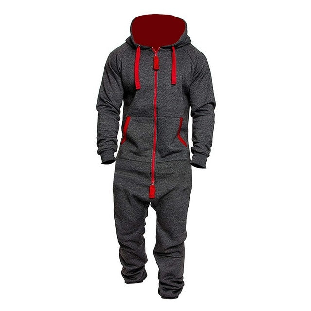 Autumn Winter Hoodies Overalls For Men Splicing Jumpsuit