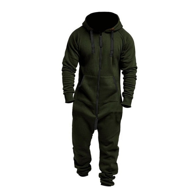 Autumn Winter Hoodies Overalls For Men Splicing Jumpsuit