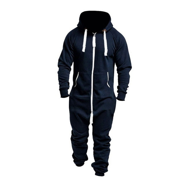 Autumn Winter Hoodies Overalls For Men Splicing Jumpsuit