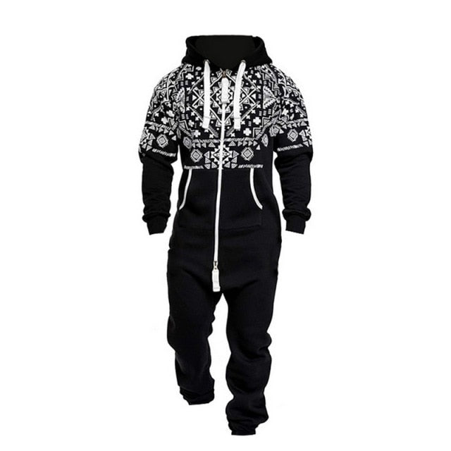 Autumn Winter Hoodies Overalls For Men Splicing Jumpsuit