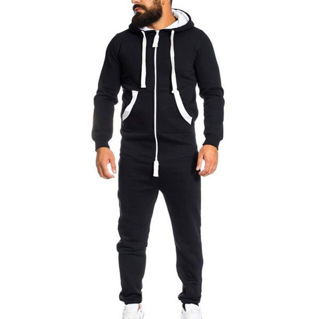 Autumn Winter Hoodies Overalls For Men Splicing Jumpsuit