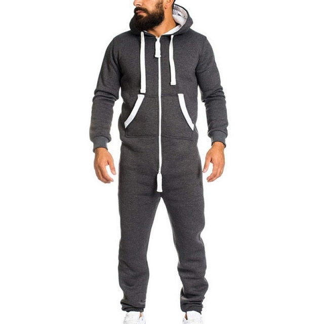 Autumn Winter Hoodies Overalls For Men Splicing Jumpsuit