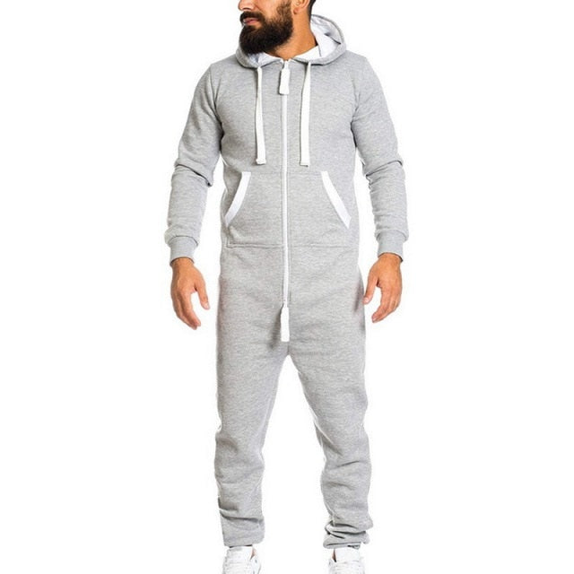 Autumn Winter Hoodies Overalls For Men Splicing Jumpsuit