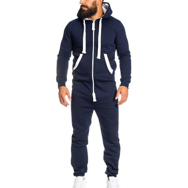 Autumn Winter Hoodies Overalls For Men Splicing Jumpsuit