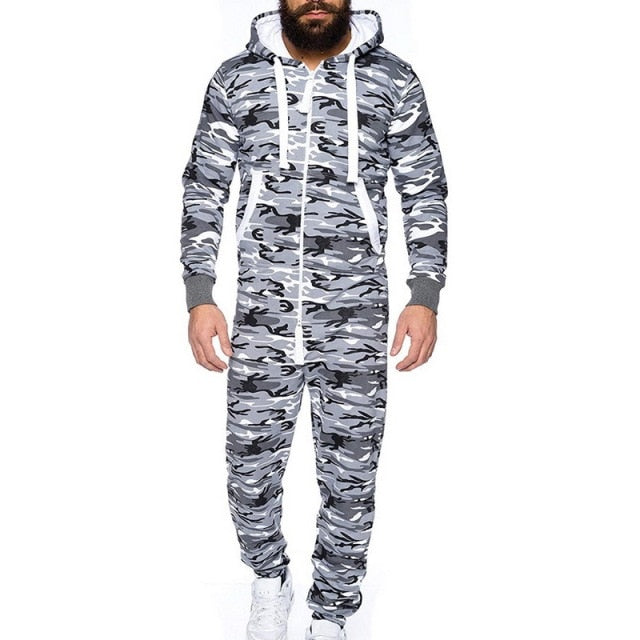 Autumn Winter Hoodies Overalls For Men Splicing Jumpsuit