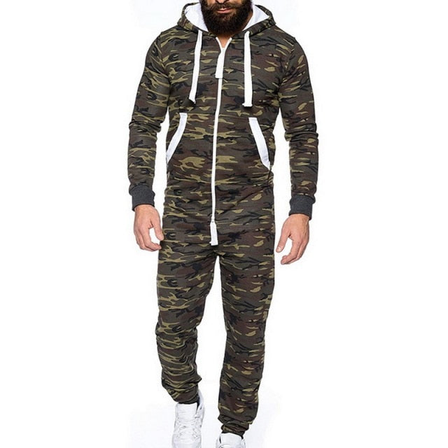 Autumn Winter Hoodies Overalls For Men Splicing Jumpsuit