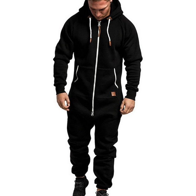 Autumn Winter Hoodies Overalls For Men Splicing Jumpsuit