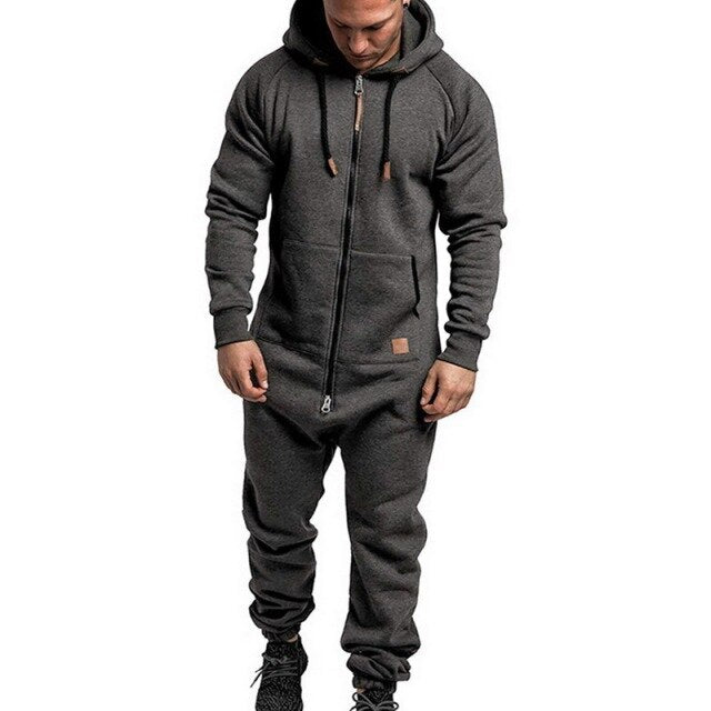 Autumn Winter Hoodies Overalls For Men Splicing Jumpsuit