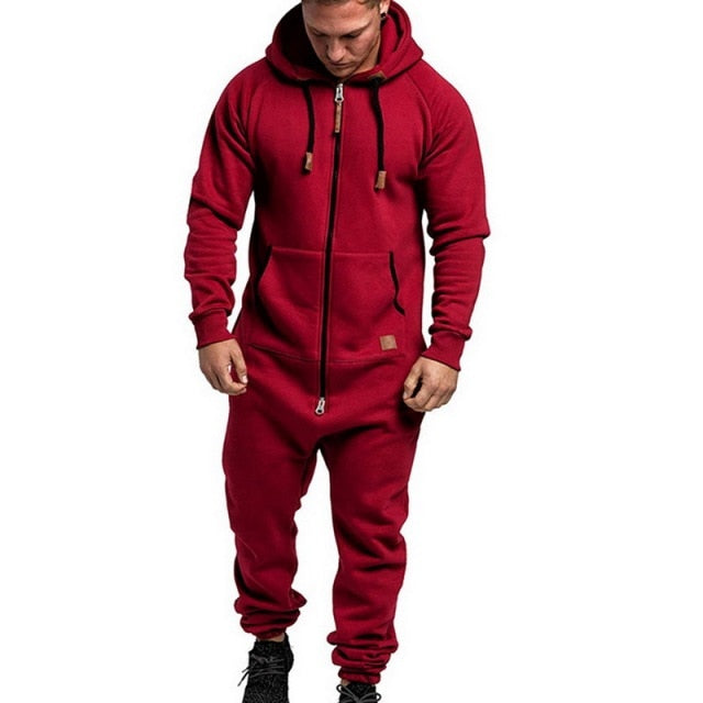 Autumn Winter Hoodies Overalls For Men Splicing Jumpsuit