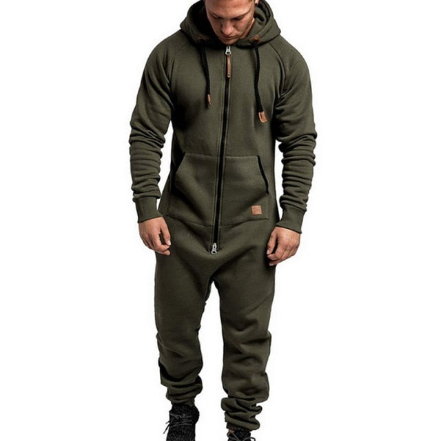 Autumn Winter Hoodies Overalls For Men Splicing Jumpsuit