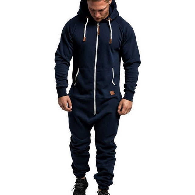 Autumn Winter Hoodies Overalls For Men Splicing Jumpsuit