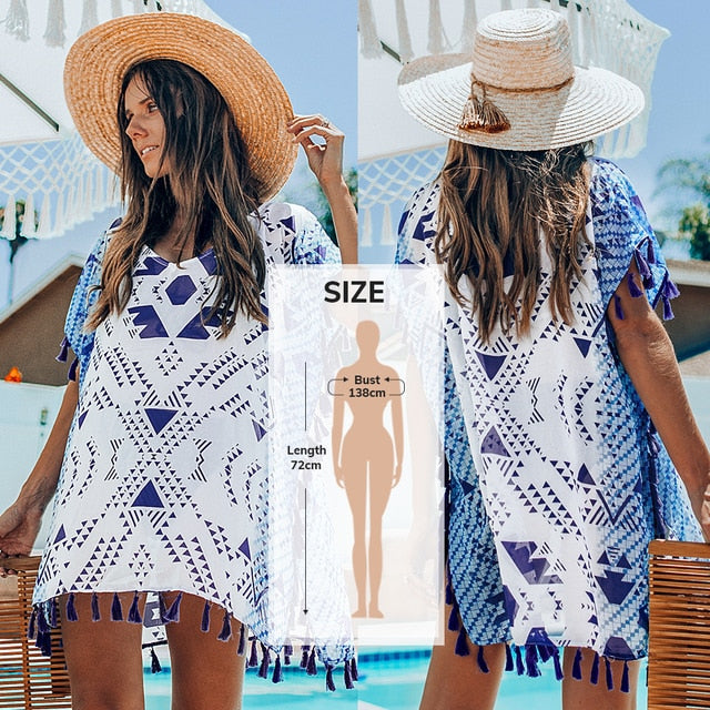 White Crochet Bikini Cover Up with Fringe Trim Women Hollow Tunic Beach Dress 2021 Summer Bathing Suit Beachwear