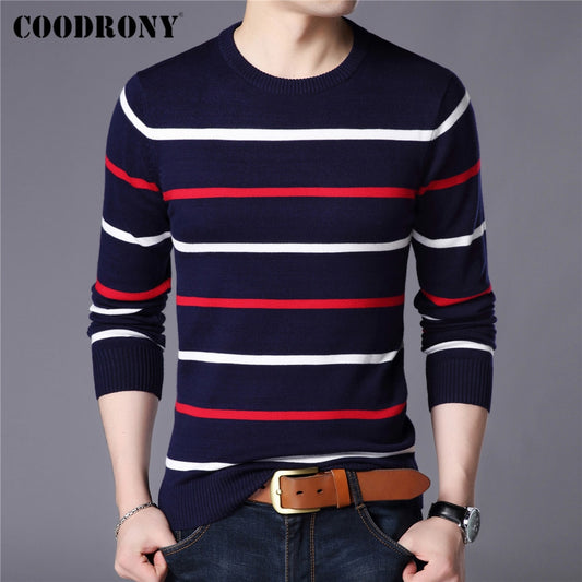 Men Fashion Casual Striped O-Neck Pull Homme Spring Autumn Cotton Knitwear Pullover Clothing Jersey C1003